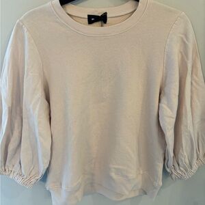 Monrow Cream Puff-Sleeve Crewneck Top - pale pink. Size medium